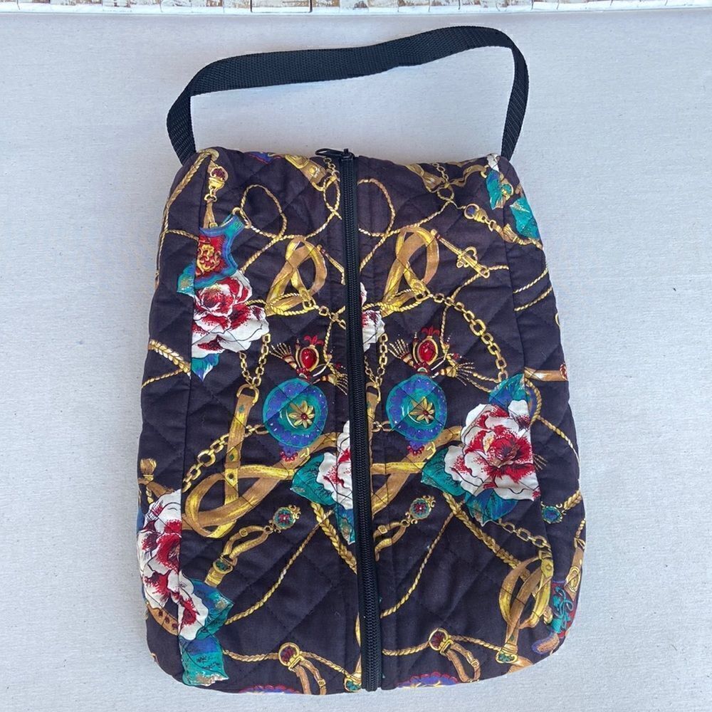 Shoe travel bag quilted equestrian floral print